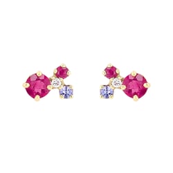 Cluster náušnice s turmalínom, tanzanitom, rubínom a diamantom Kerrie