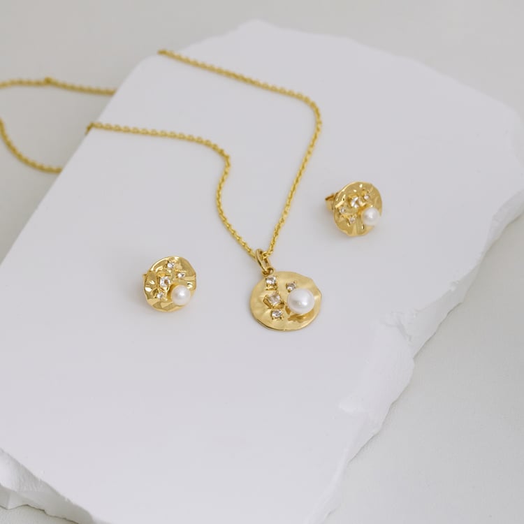 Kolekcia strieborných šperkov s perlami a bielymi topásmi Darleen 164105