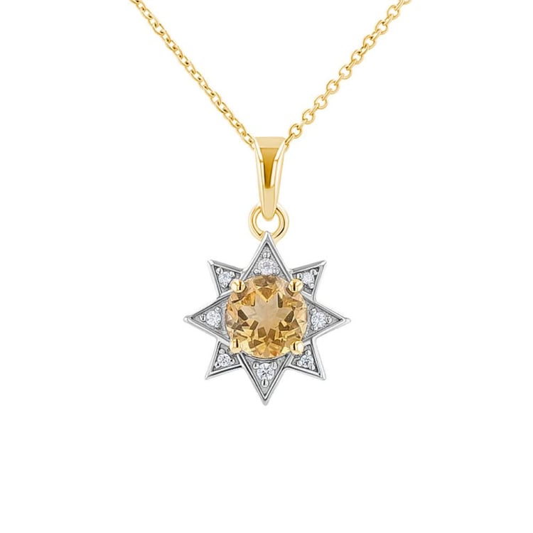 Strieborný prívesok s citrínom a zirkónmi v tvare hviezdy