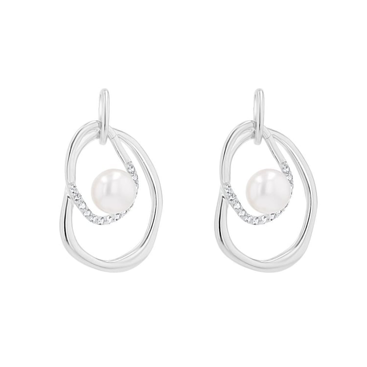 Strieborné perlové náušnice s bielym topásom 164031