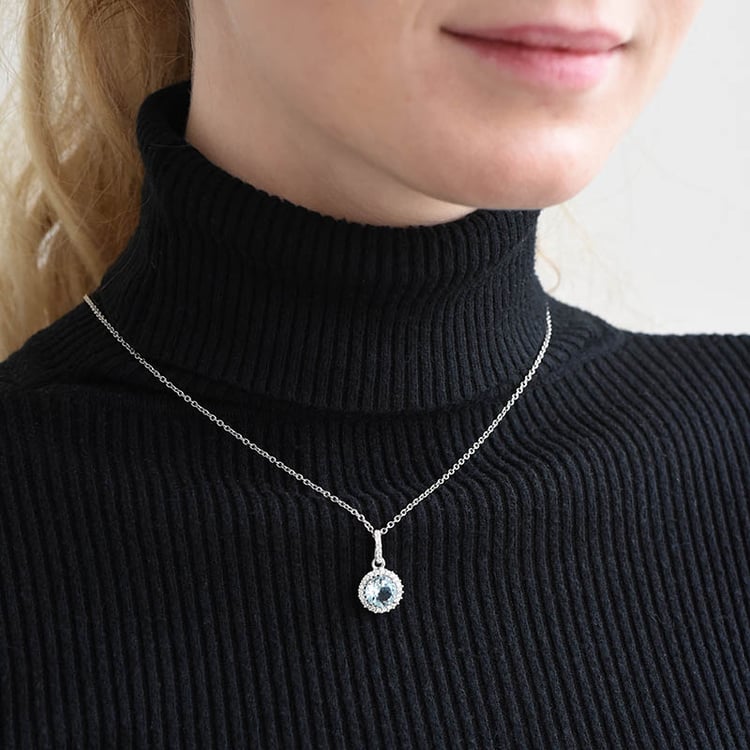 Halo náhrdelník s nebesky modrým topazom 91981