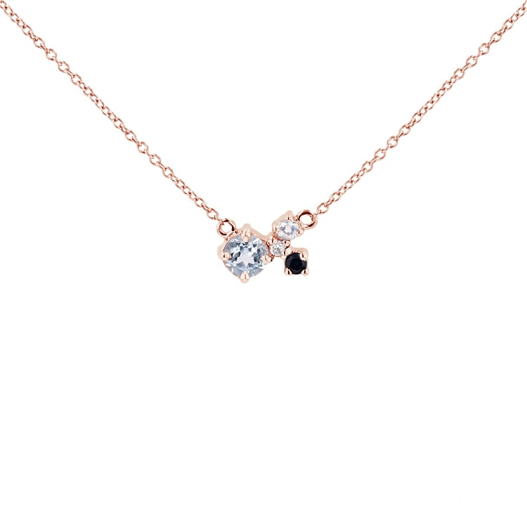 Cluster náhrdelník s akvamarínom, zafírom, mesačným kameňom a diamantom Millie 111555