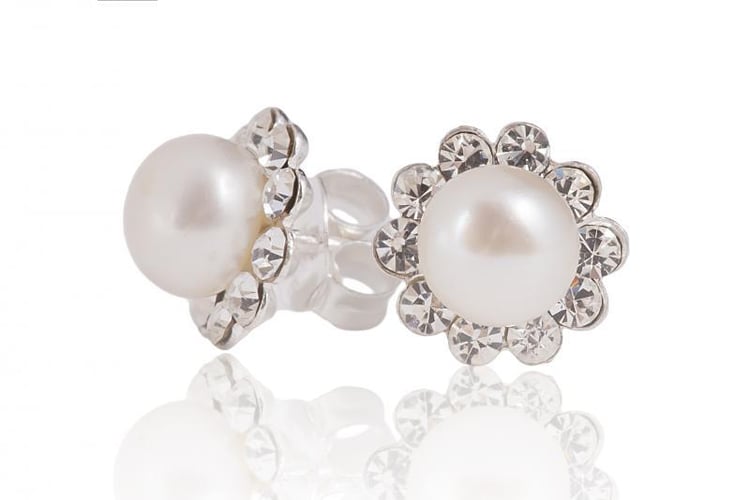 Strieborné náušnice s perlami a kryštálmi Lani