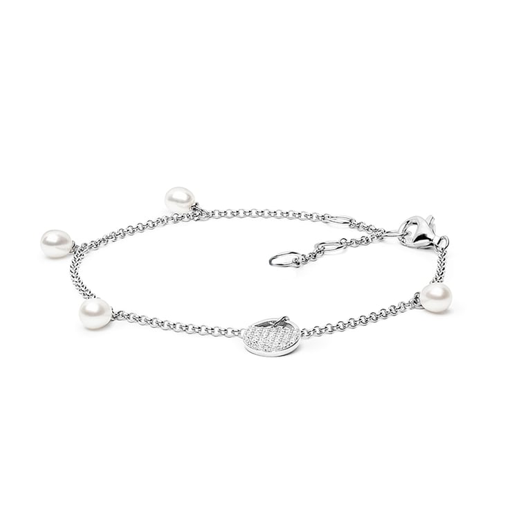 Romantický strieborný náramok s perlami a zirkónmi Eliane
