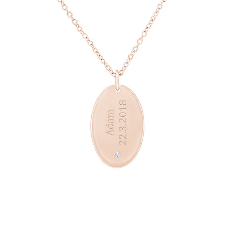 Strieborný oválný prívesok s diamantom a gravírom Ismael 99965