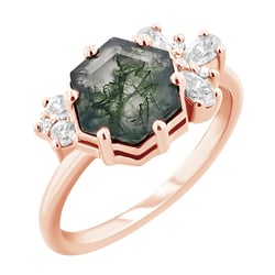 Jedinečný prsteň s machovým achátom a moissanitmi Carlie