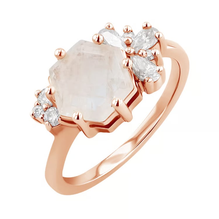 Rozvodový prsteň s mesačným kameňom a moissanitmi Carlie 164740