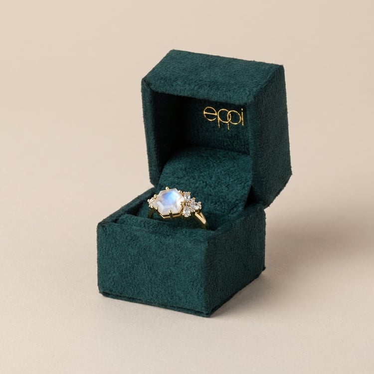 Rozvodový prsteň s mesačným kameňom a moissanitmi Carlie 165149