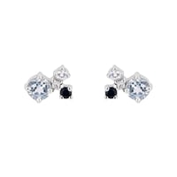 Strieborné cluster náušnice s akvamarínom, zafírom, mesačným kameňom a diamantom Kerrie