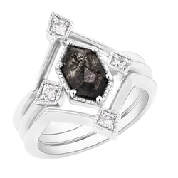 Set jedinečných prstenů so salt and pepper diamantom Manny