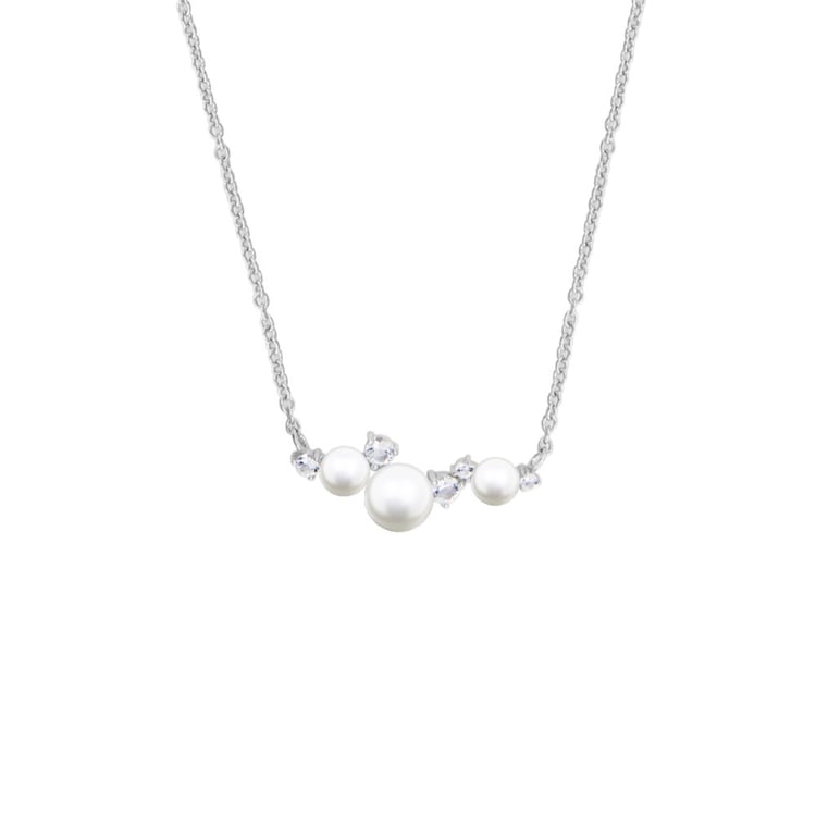 Strieborný perlový náhrdelník s bielymi topásmi 163846