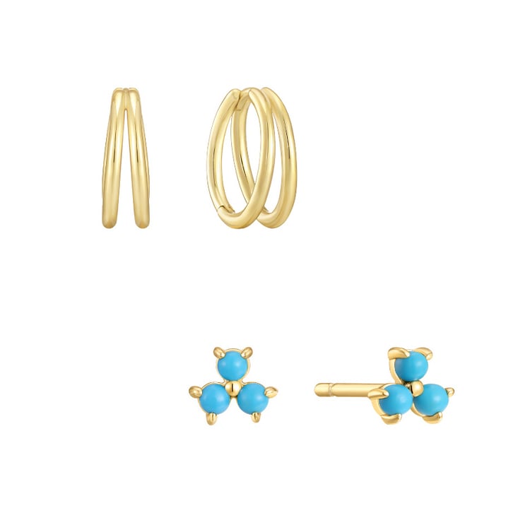 Pozlatený set náušnic s tyrkysmi
