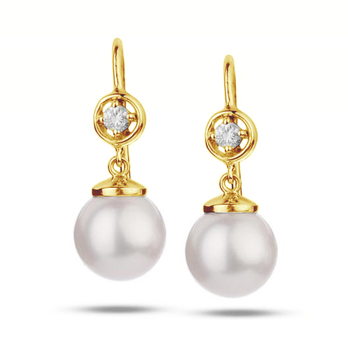 Zlaté náušnice s perlami a diamantmi 79152