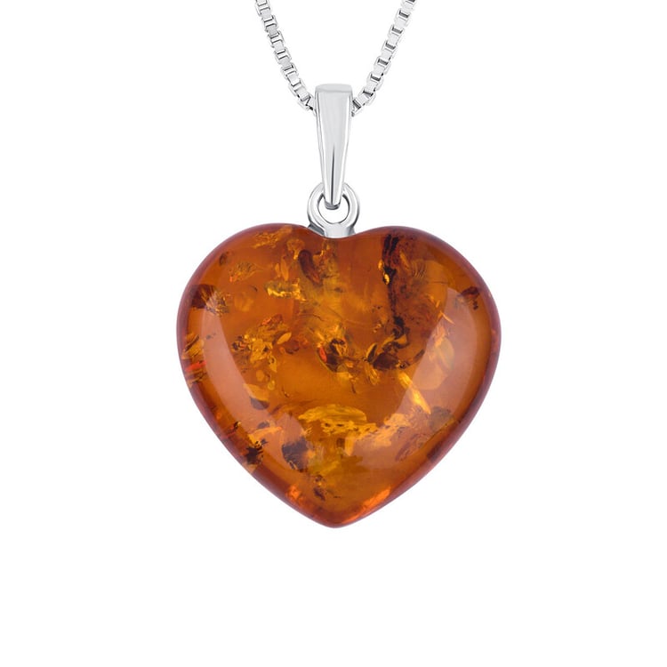 Strieborný jantárový prívesok v tvare srdca Cuore