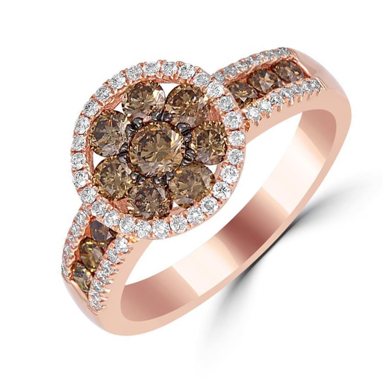 Zlatý prsteň s hnedými a bielymi diamantmi
