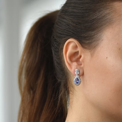 Zlaté náušnice s tanzanitmi a diamantmi Faina