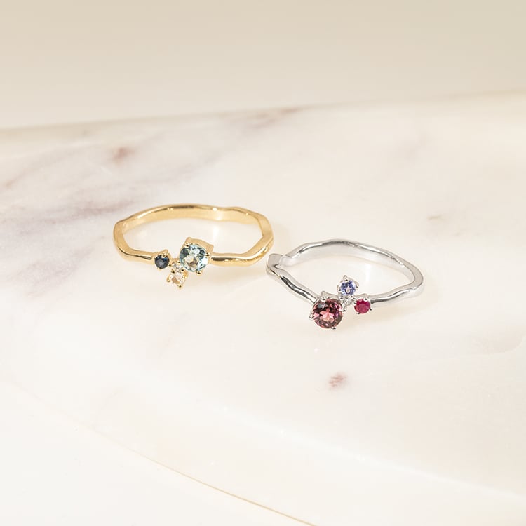 Cluster prsteň s turmalínom, tanzanitom, rubínom a diamantom Roche 141558