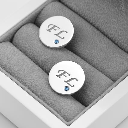 Manžetové gombíky zo striebra s gravírom a modrými diamanty Ozara