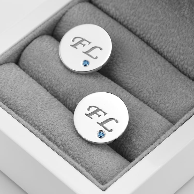 Manžetové gombíky s gravírom a modrými diamantmi 69808