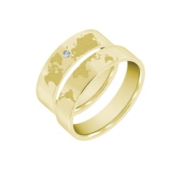 Svadobné obrúčky zo zlata s vygravírovanou zemeguľou a diamantom Yoshi