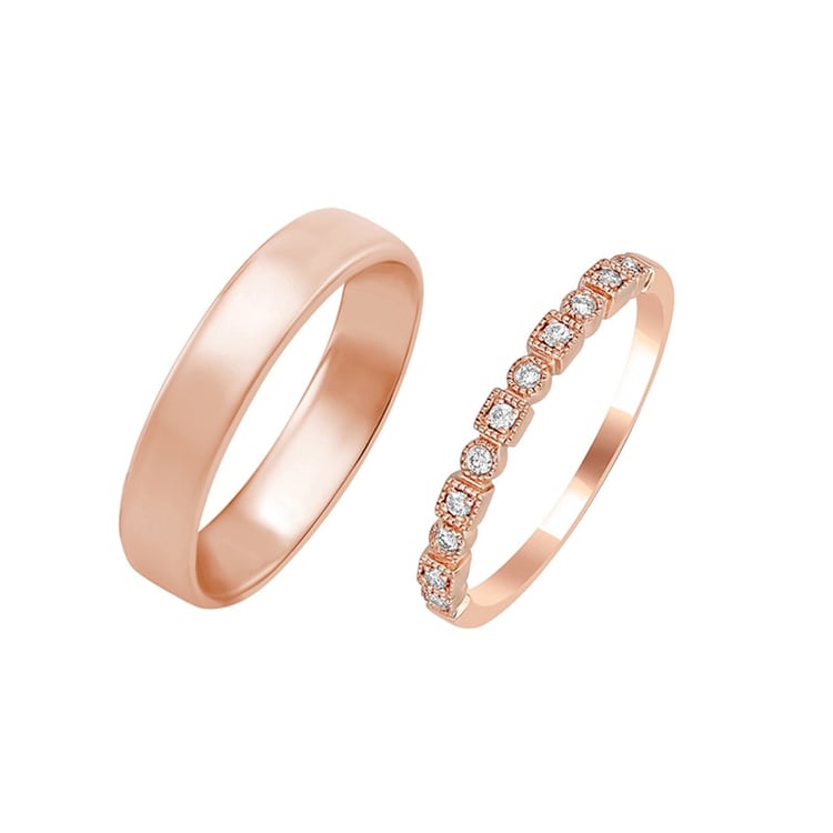 Diamantová vintage obrúčka a pánsky komfortný svadobný prsteň Madi