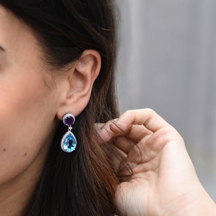 Diamantové náušnice s topásmi a ametystmi Marget