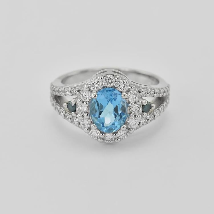 Prsteň s topásom a modrými diamantmi 22821
