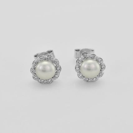 Strieborná perlová kolekcia náušnic a náhrdelníku s diamantmi Ladasha