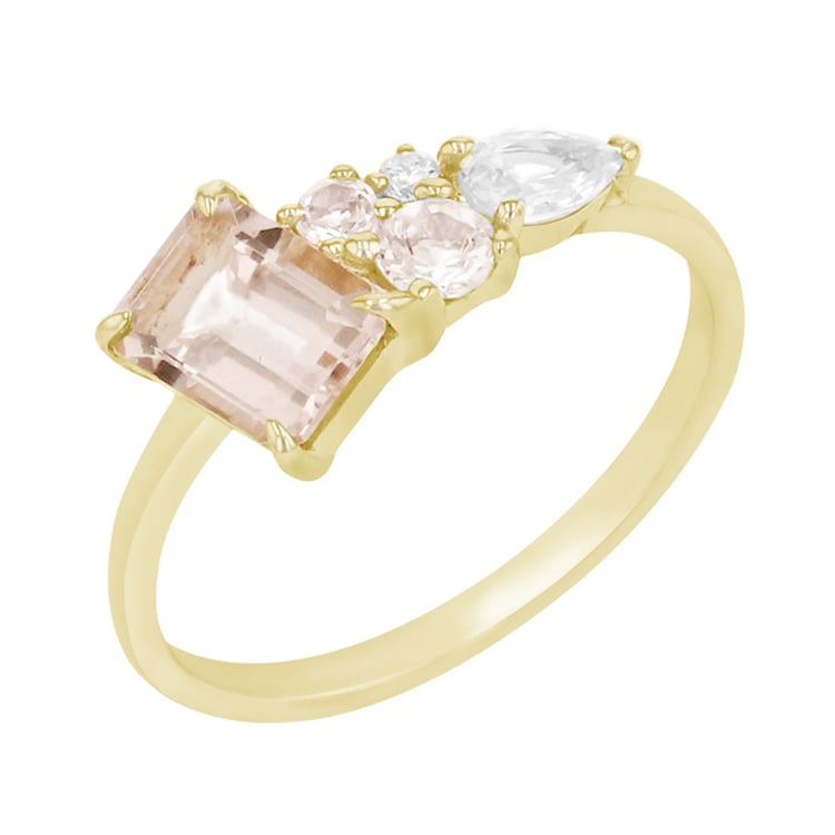 Cluster rozvodový prsteň s morganitmi, diamantom a zafírom Frank