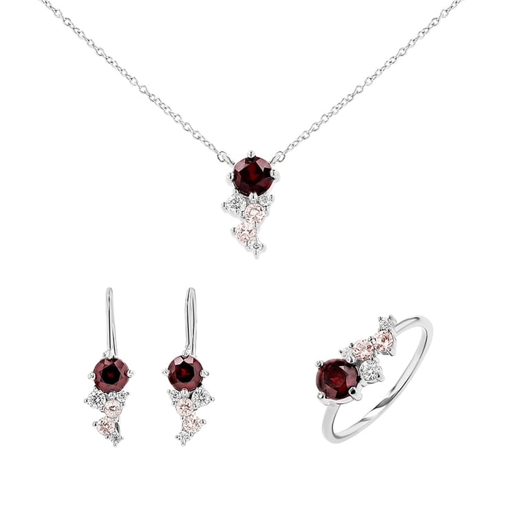 Set cluster šperkov s českými granátmi, morganitmi a moissanitmi Ester 147263