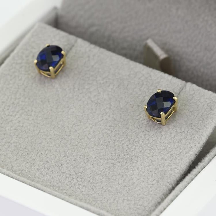 Zlaté náušnice s oválnymi zafírmi 48579