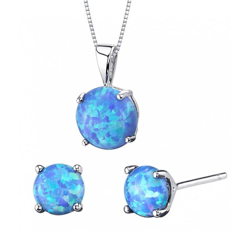 Zlatá kolekcia šperkov s modrými okrúhlymi opálmi Palmer