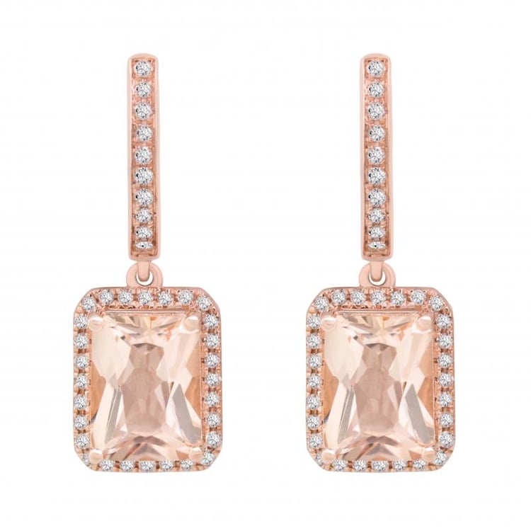 Morganitové visiace náušnice s diamantmi Clarita 
