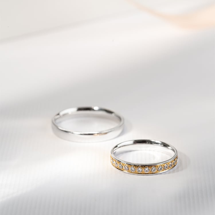 Zlaté obrúčky so zdobenými okrajmi a diamantmi Bryce 121753