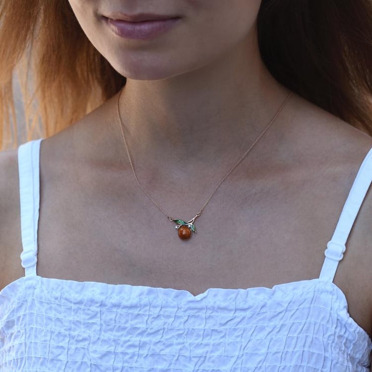 Zlatý diamantový náhrdelník s pomerančom a enamelom 45786