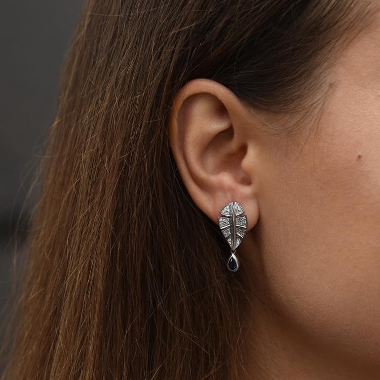 Strieborné náušnice so zafírmi a zirkónmi 50031