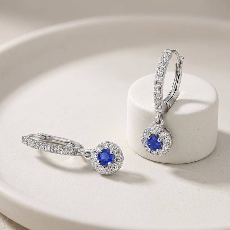 Očarujúce strieborné náušnice s modrými zafírmi a lab-grown diamantmi Donna 169441