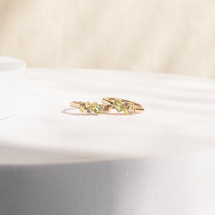 Strieborné cluster kruhové náušnice s topazmi, quartzmi a olivíny Limone 142869