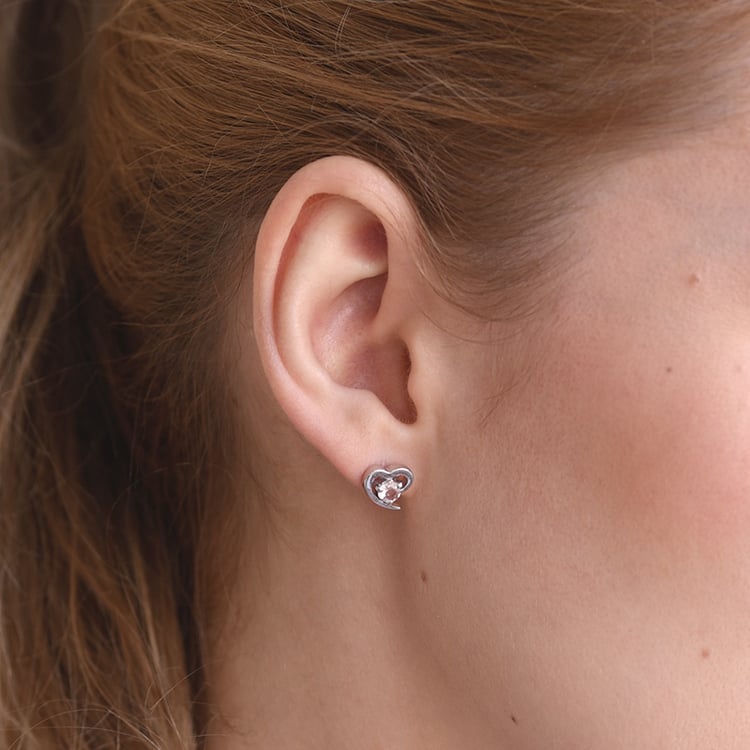 Strieborné náušnice v tvare srdca s morganit 59119