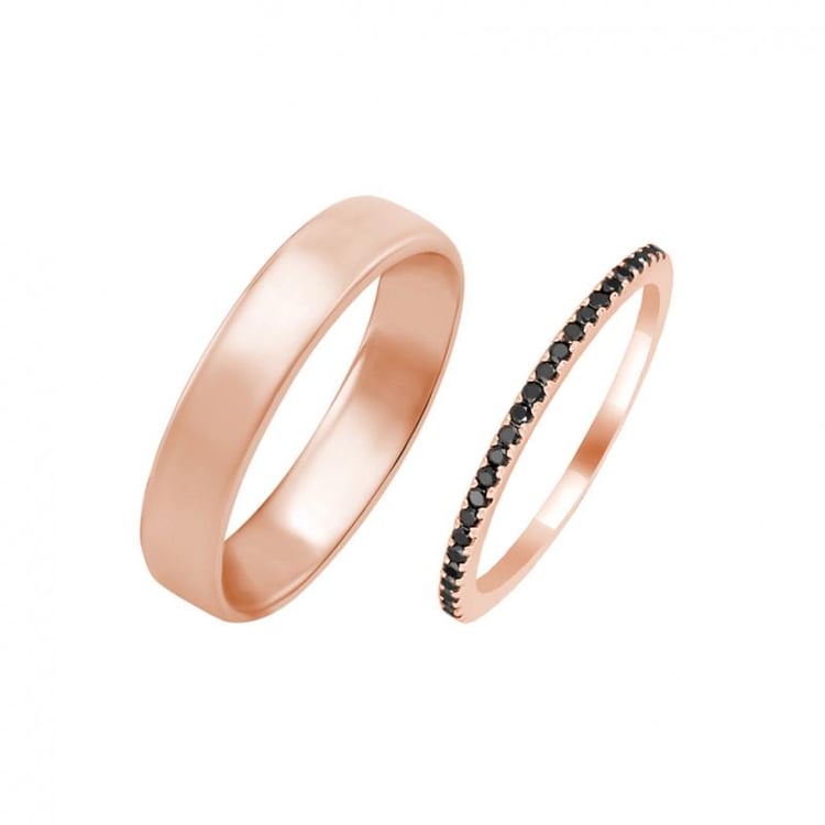 Dámská obrúčka s čiernymi diamantmi a pánský komfortný prsteň 30710