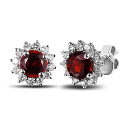 Zlaté diamantové náušnice s granátmi Henna