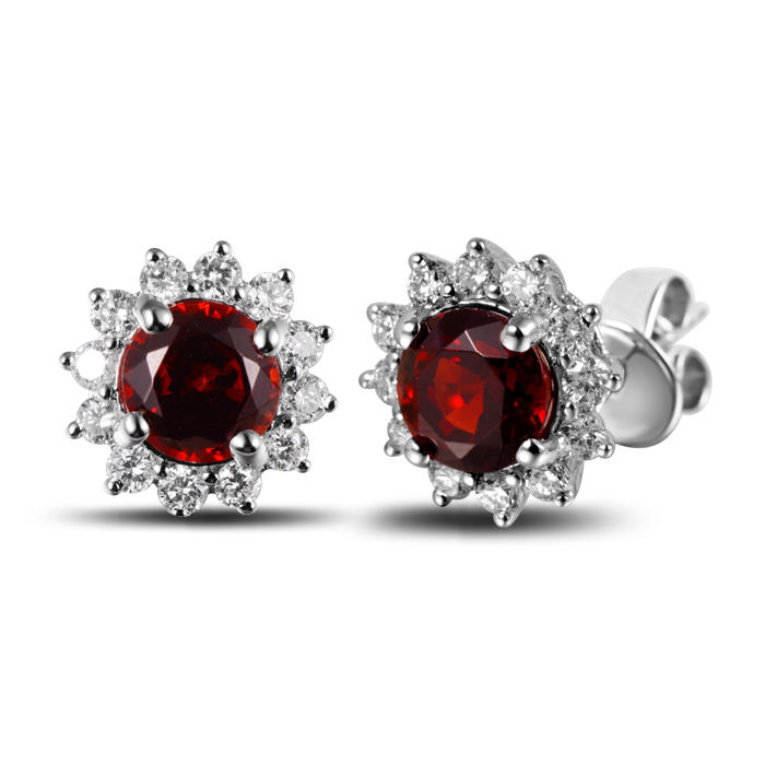 Zlaté náušnice s granátmi a diamantmi 2102