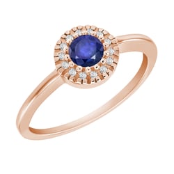 Zlatý prsteň s centrálnym zafírom obklopeným diamantmi Vale