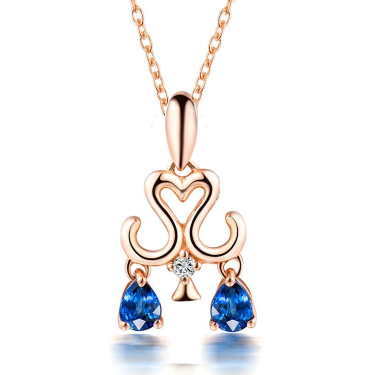 Zlatý náhrdelník so zafírmi a diamantom v tvare váh Libra