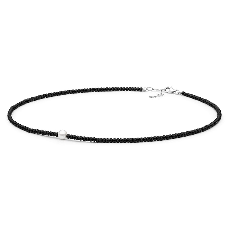 Strieborný náhrdelník s perlou a spinelovými korálkami Rico