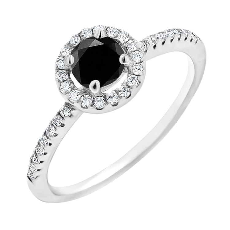 Halo prsteň s čiernym moissanitom a lab-grown diamantmi Kerau