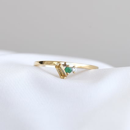 Cluster prsteň zo zlata s citrínom, smagdom a diamantom Dilek