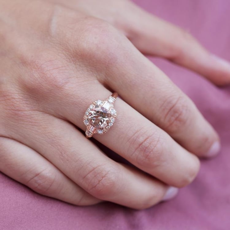 Prsteň s morganitom a diamantmi 12969