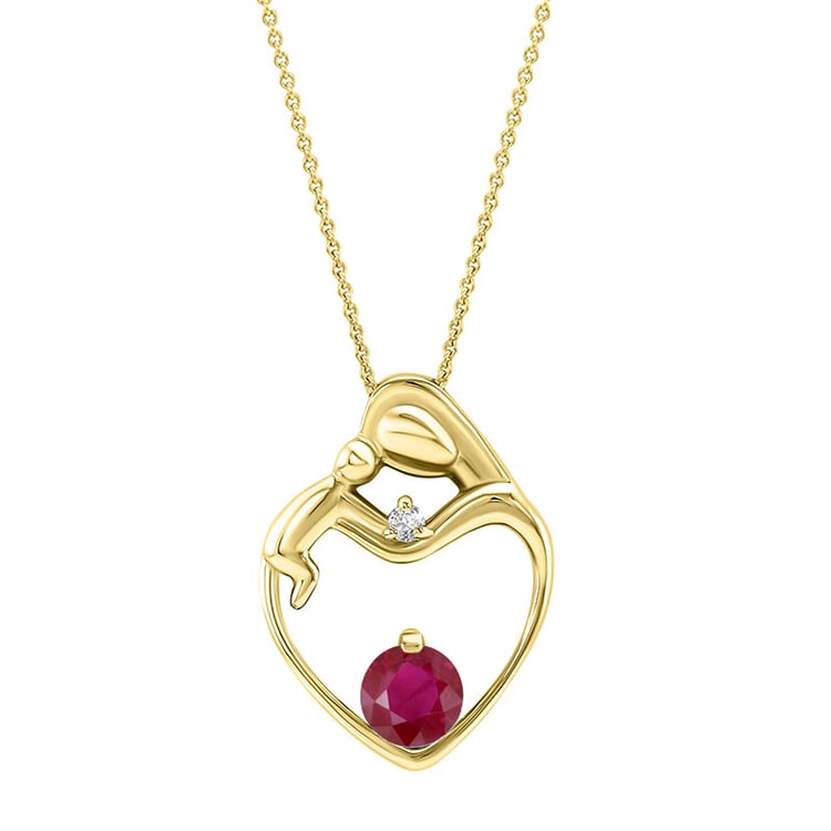 Zlatý prívesok matka a dieťa s rubínom a diamantom Karina 29528