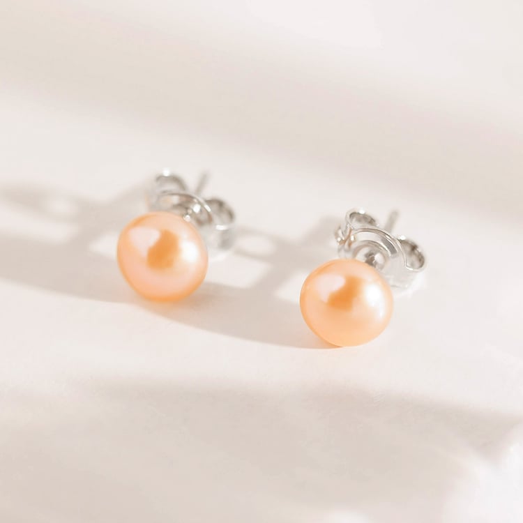 Strieborné napichovacie náušnice s broskyňovými perlami 158394